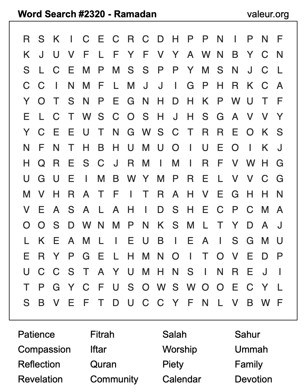 Ramadan Word Search Puzzle #2320