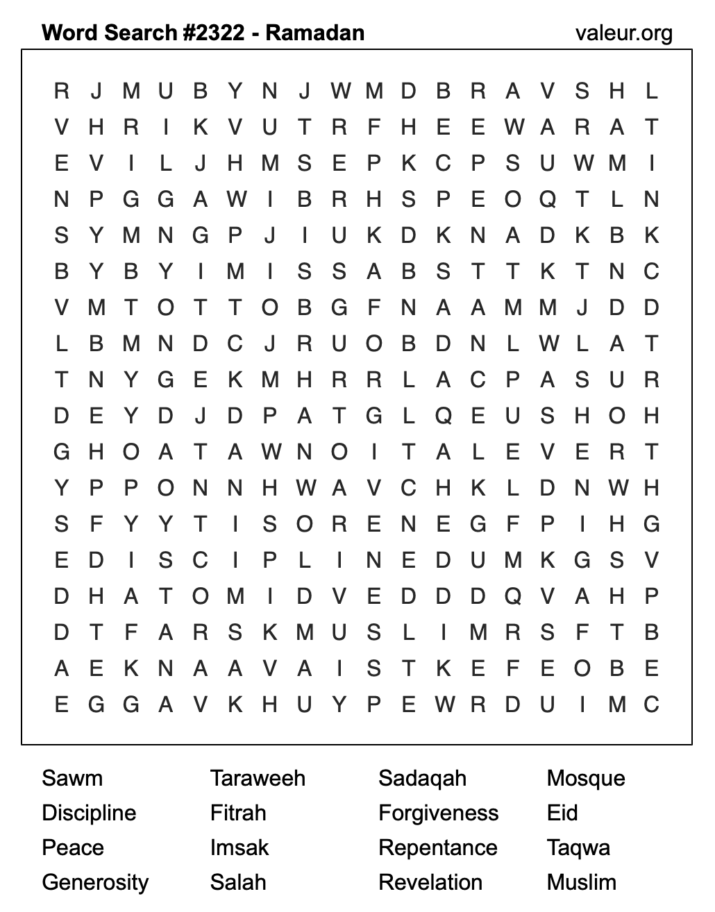 Ramadan Word Search Puzzle #2322