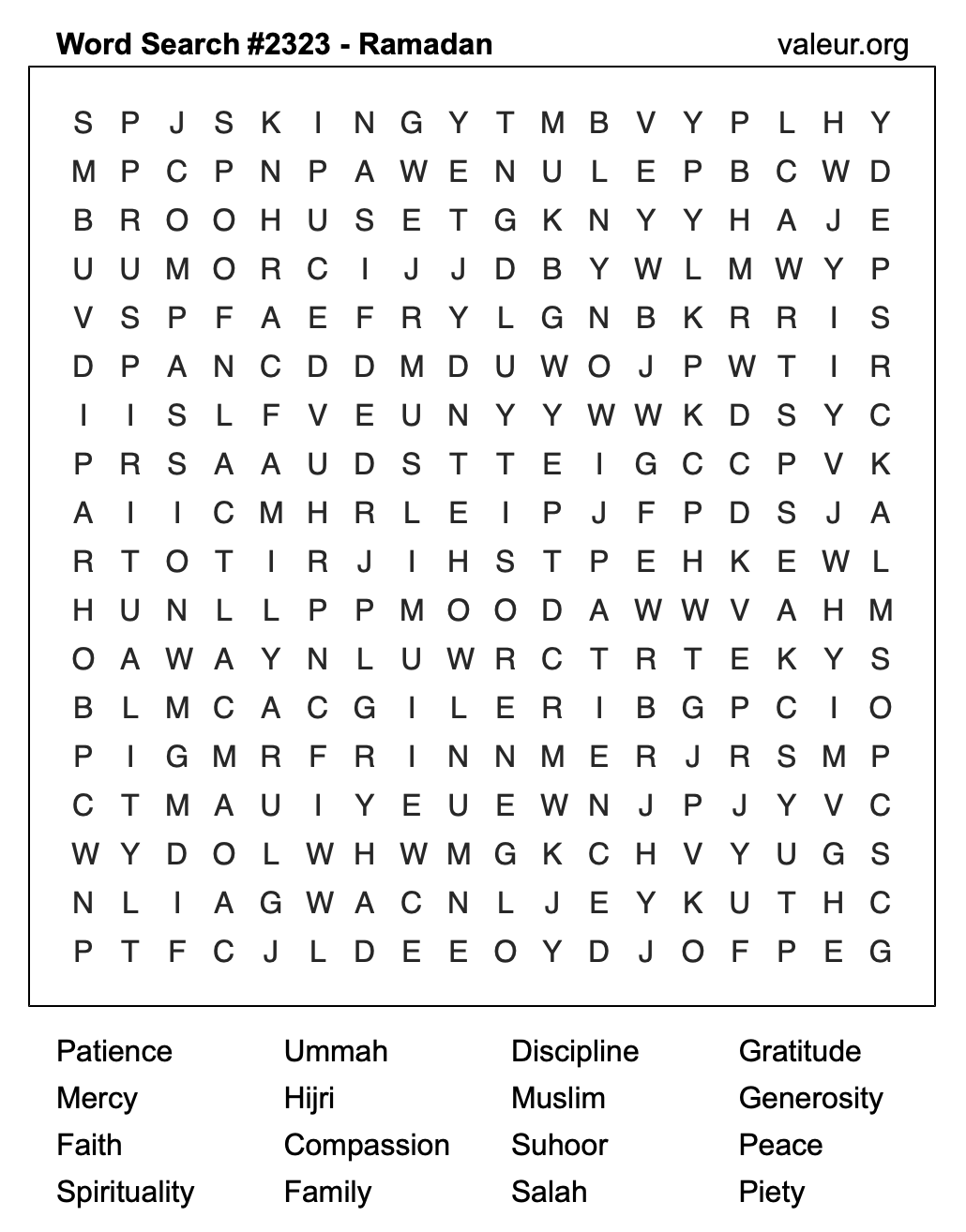 Ramadan Word Search Puzzle #2323