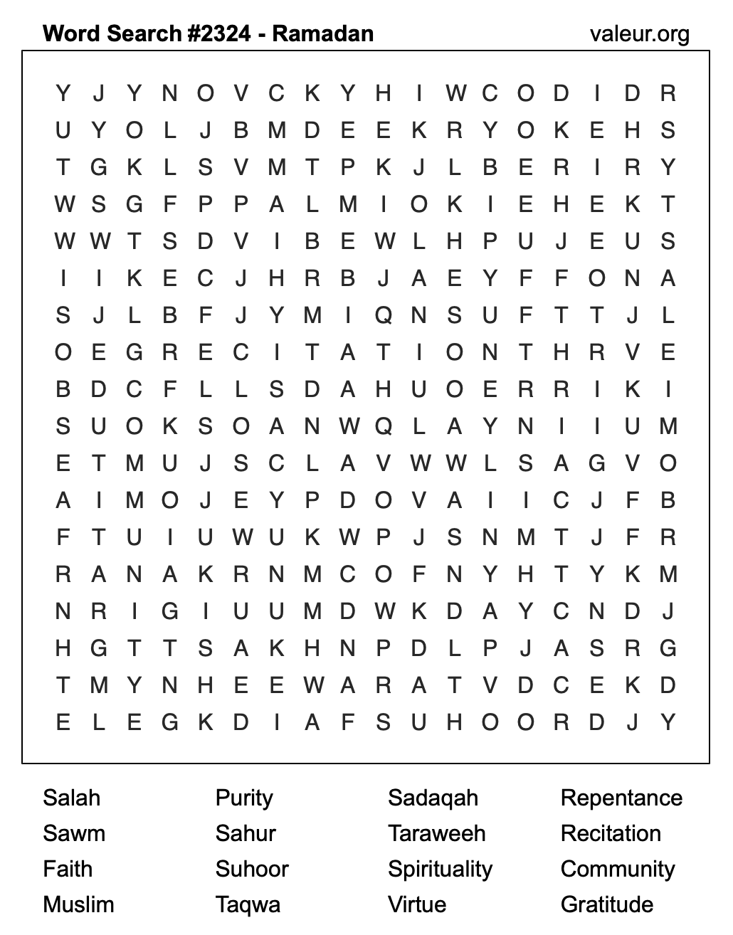 Ramadan Word Search Puzzle #2324