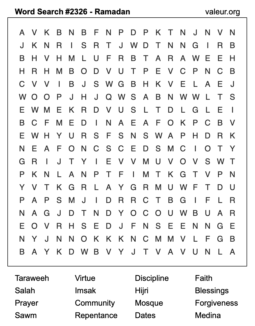 Ramadan Word Search Puzzle #2326