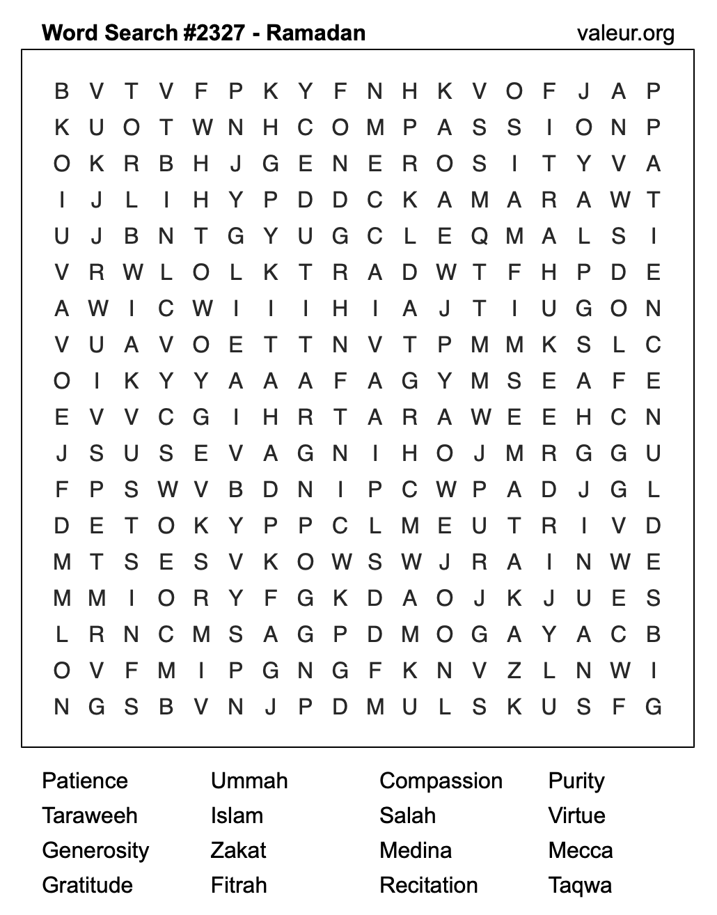 Ramadan Word Search Puzzle #2327