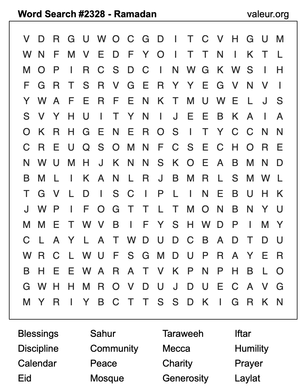 Ramadan Word Search Puzzle #2328