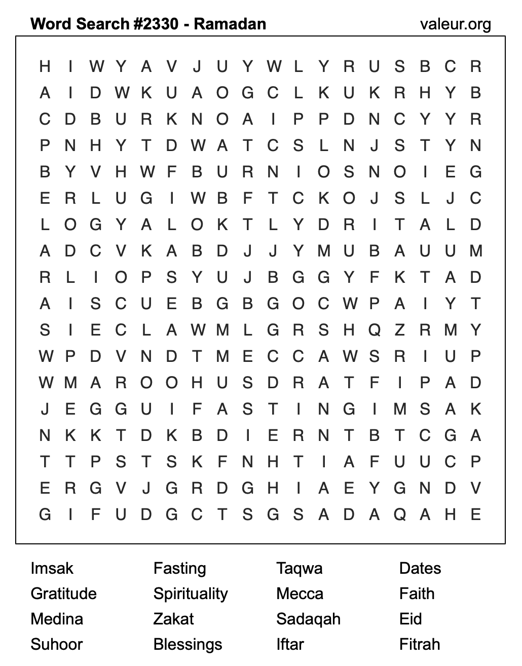 Ramadan Word Search Puzzle #2330