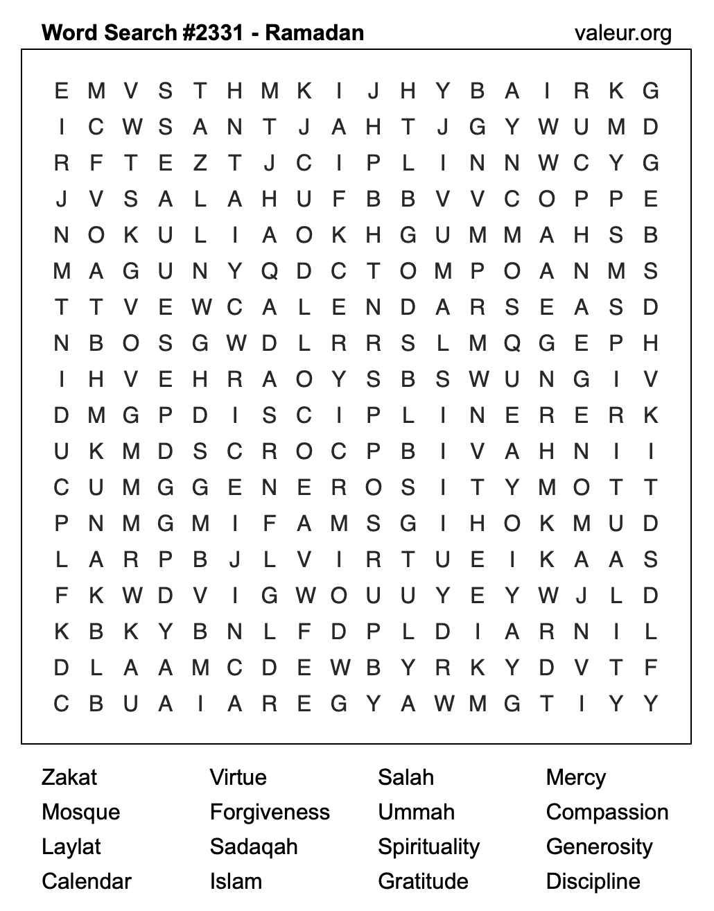 Ramadan Word Search Puzzle #2331