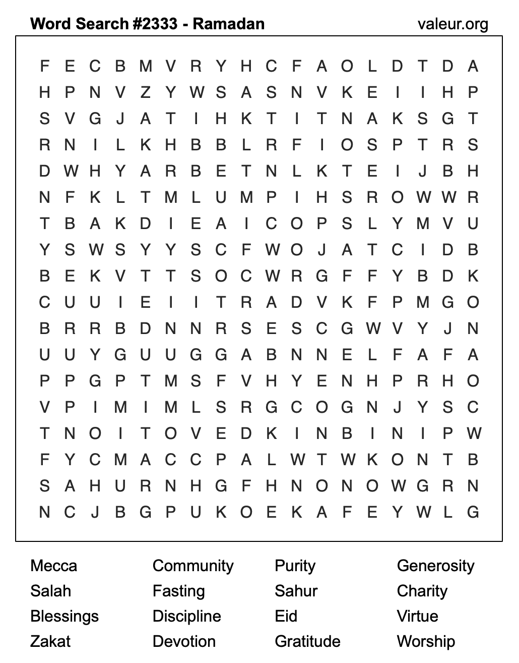 Ramadan Word Search Puzzle #2333