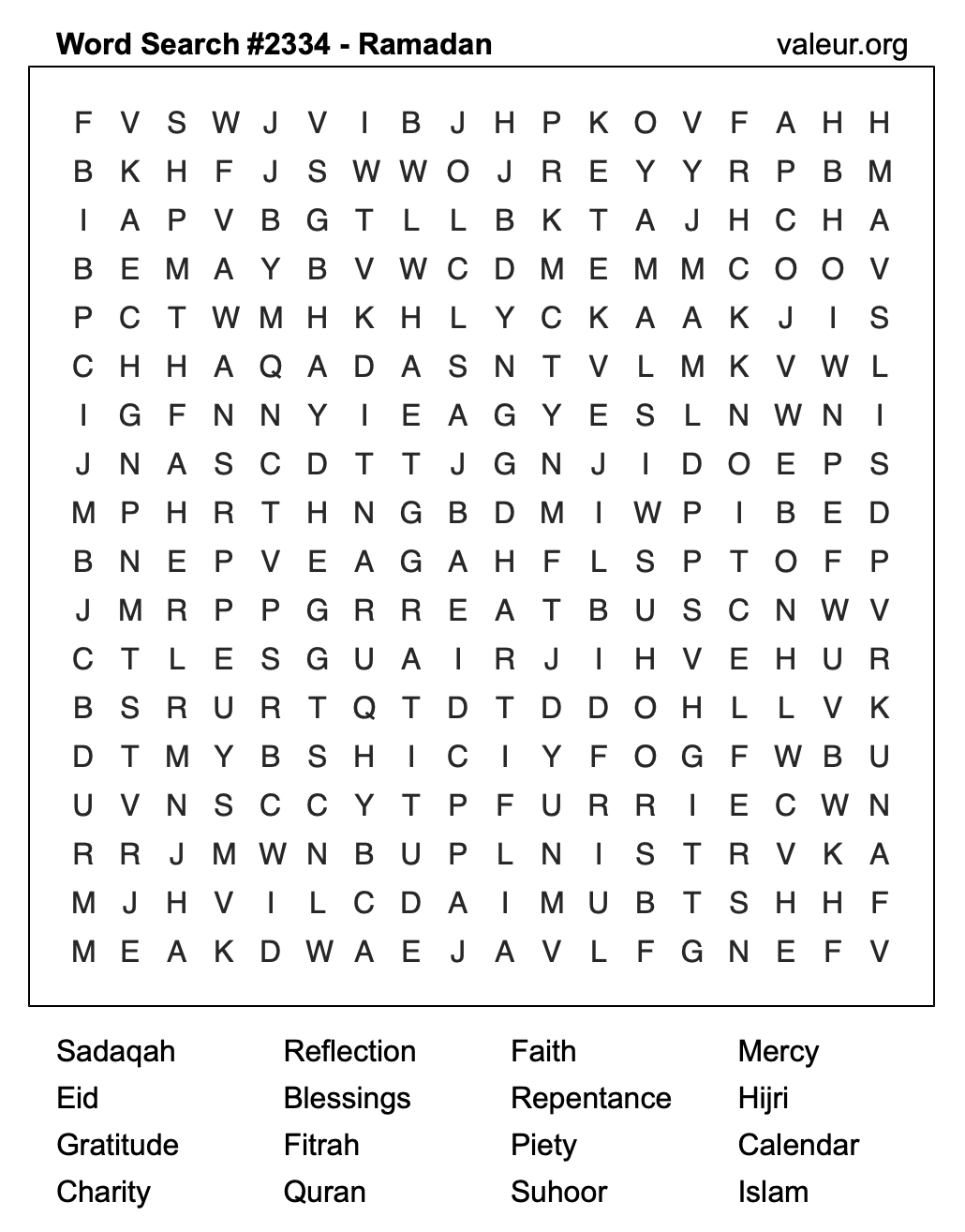 Ramadan Word Search Puzzle #2334