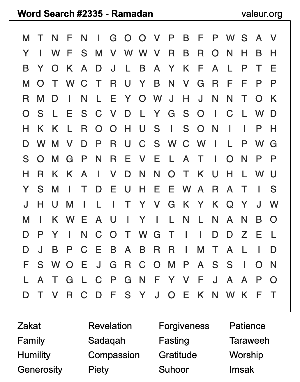 Ramadan Word Search Puzzle #2335