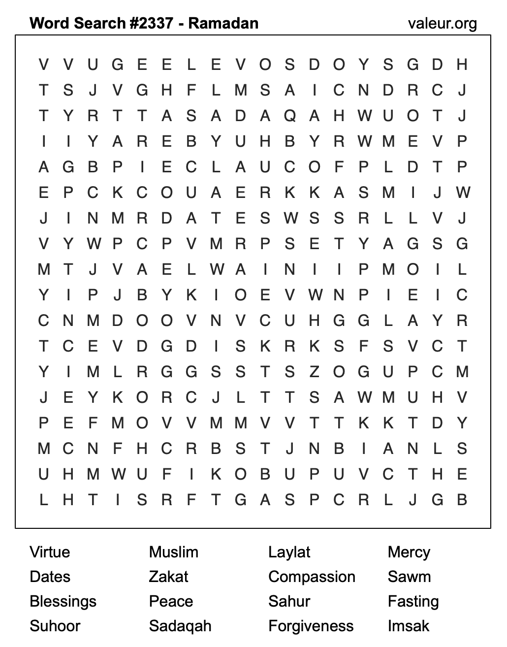 Ramadan Word Search Puzzle #2337