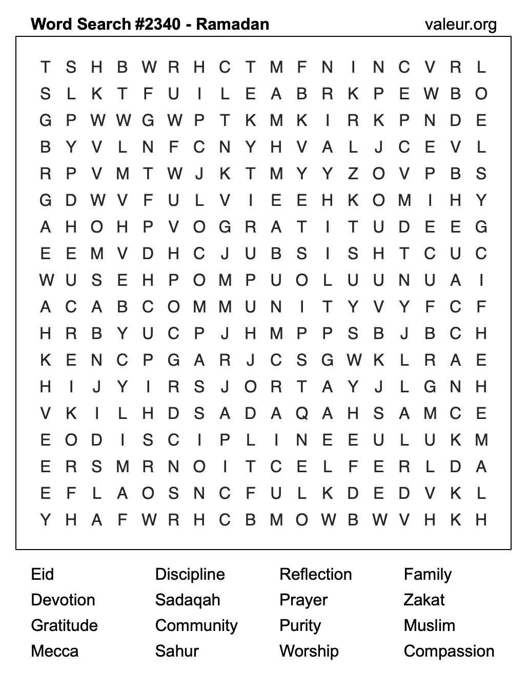 Ramadan Word Search Puzzle #2340