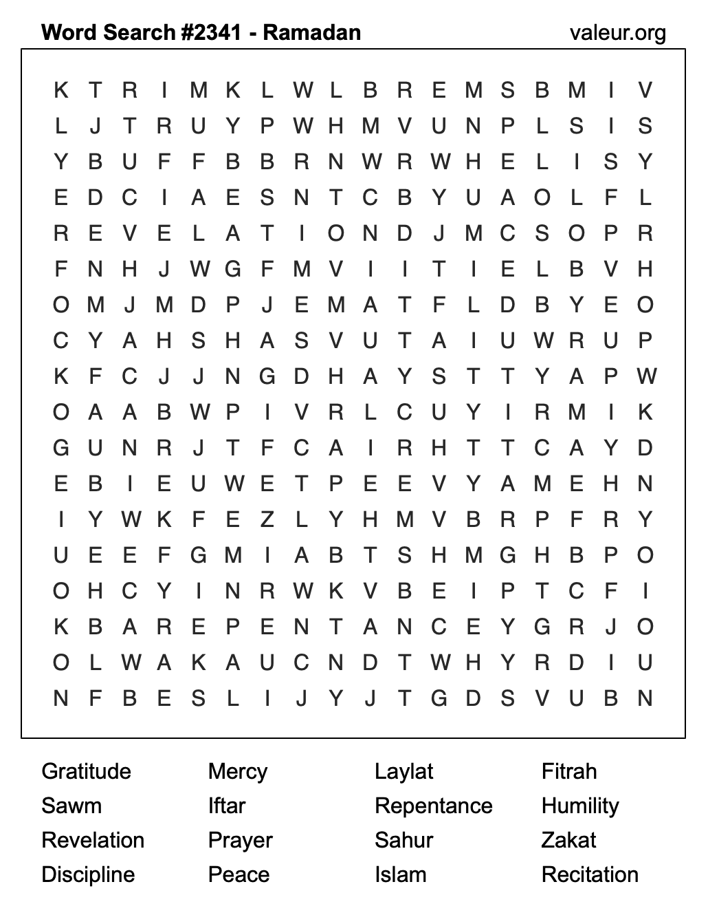 Ramadan Word Search Puzzle #2341