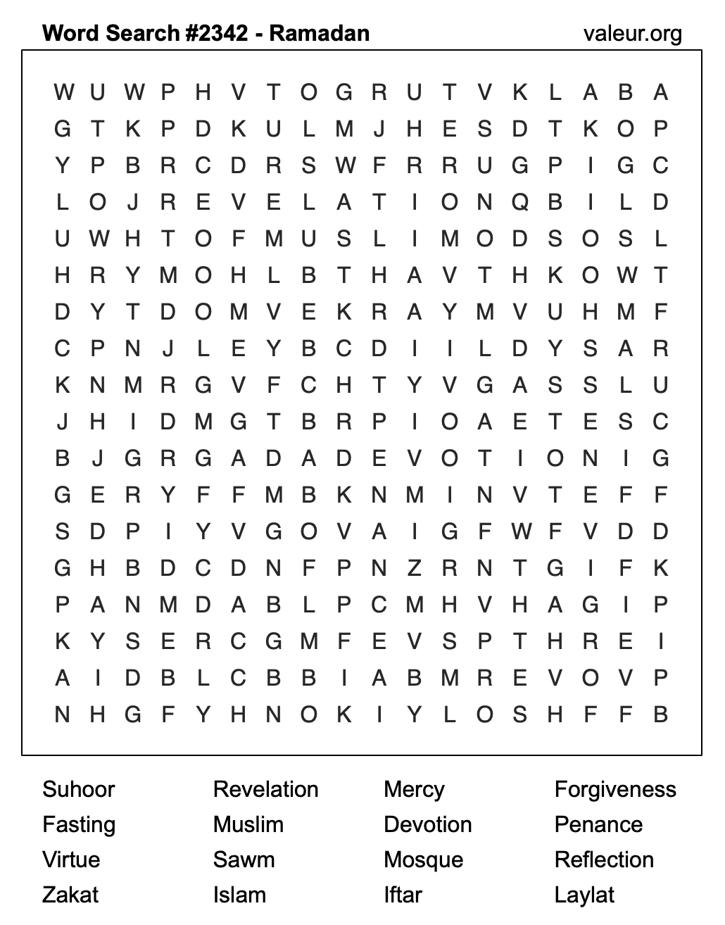 Ramadan Word Search Puzzle #2342