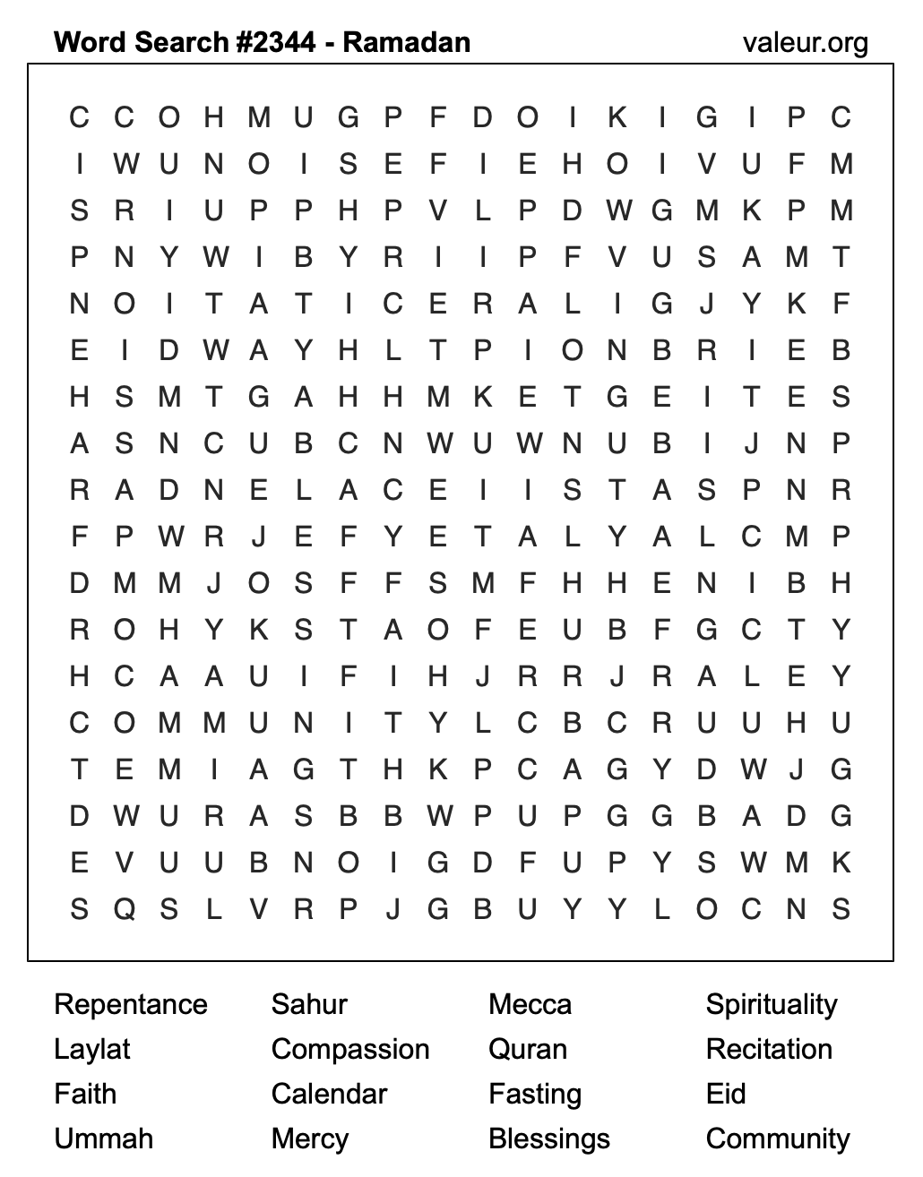 Ramadan Word Search Puzzle #2344