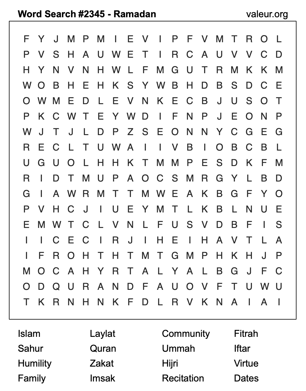 Ramadan Word Search Puzzle #2345