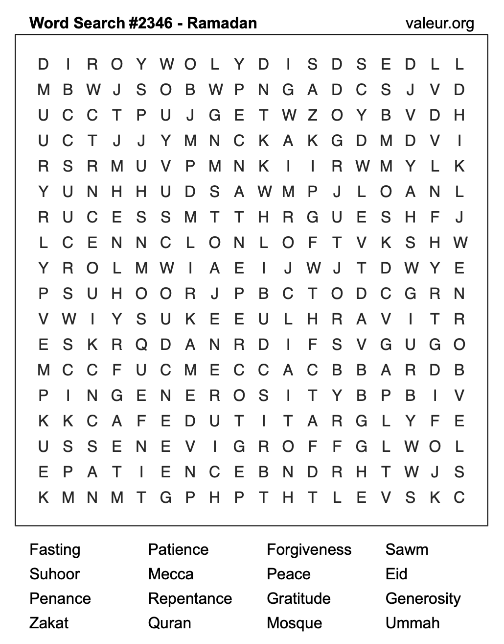 Ramadan Word Search Puzzle #2346