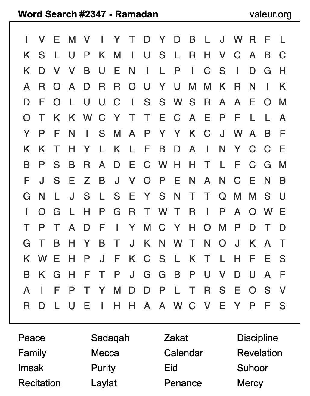 Ramadan Word Search Puzzle #2347