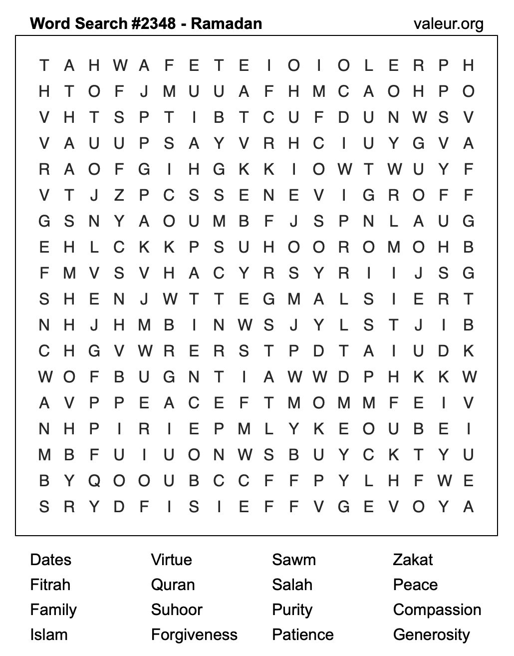 Ramadan Word Search Puzzle #2348