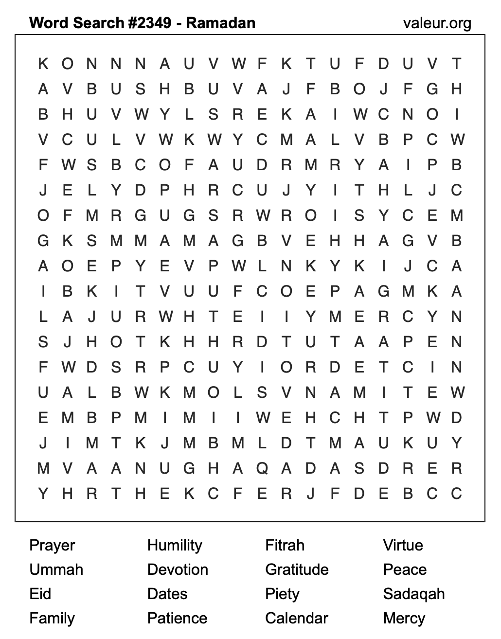 Ramadan Word Search Puzzle #2349