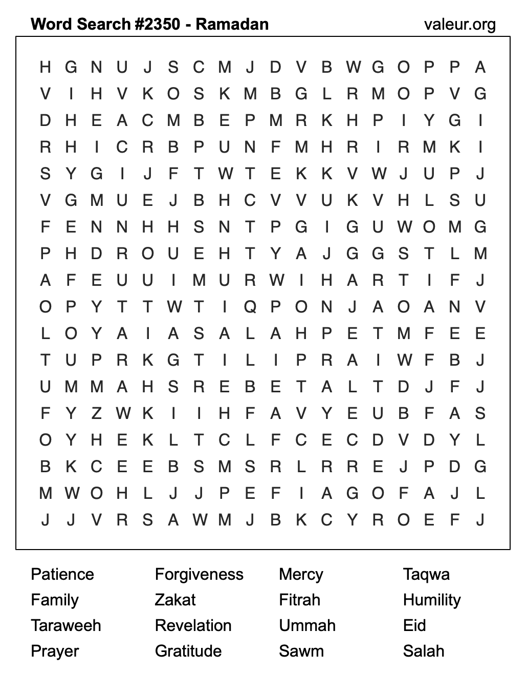 Ramadan Word Search Puzzle #2350