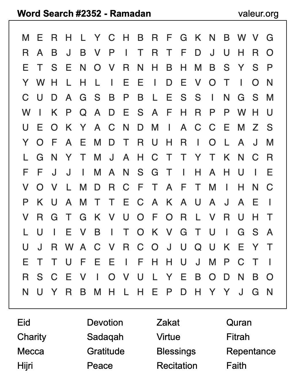 Ramadan Word Search Puzzle #2352