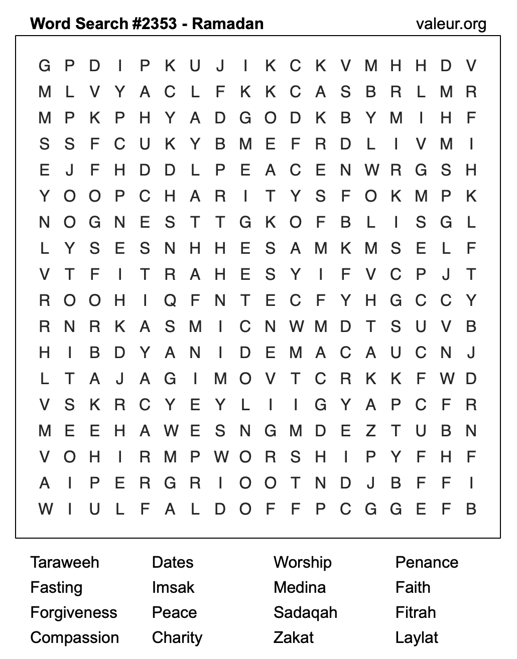 Ramadan Word Search Puzzle #2353