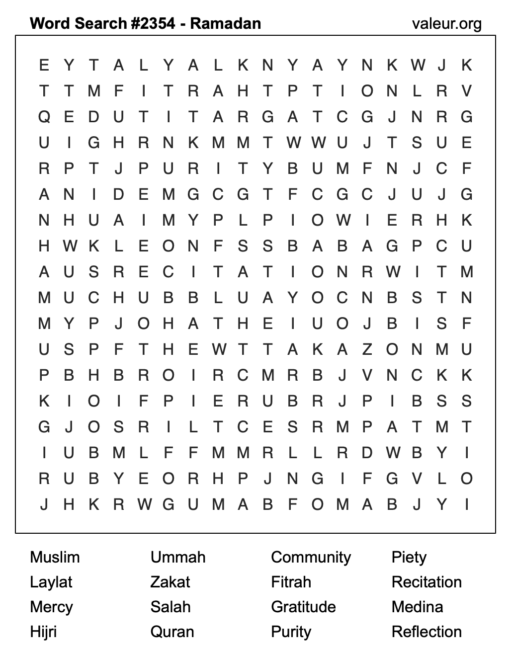 Ramadan Word Search Puzzle #2354