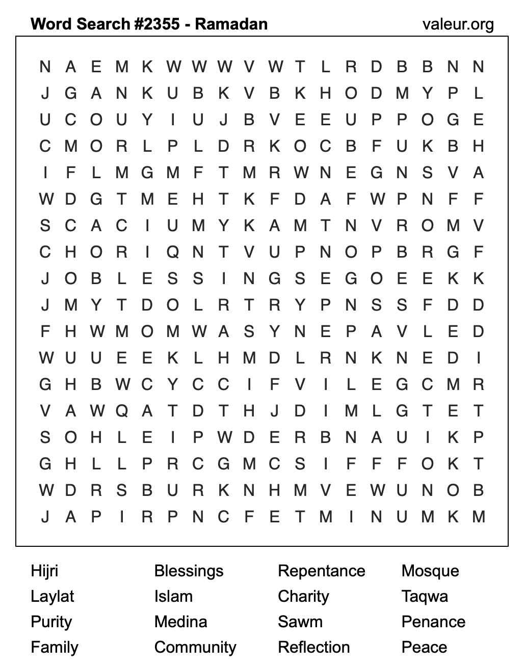 Ramadan Word Search Puzzle #2355