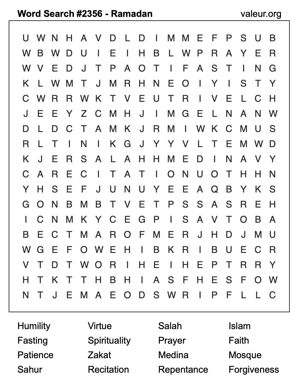 Ramadan Word Search Puzzle #2356