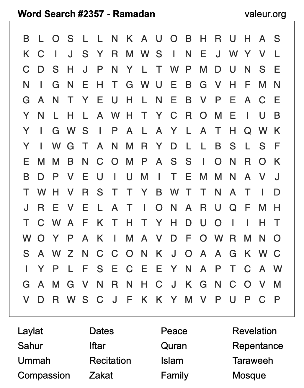 Ramadan Word Search Puzzle #2357