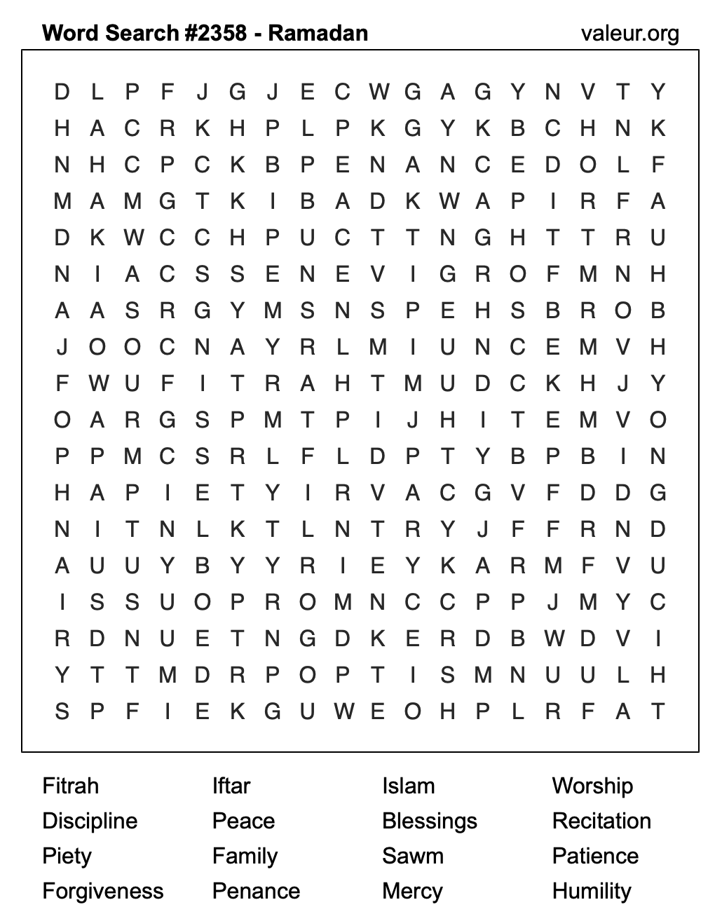 Ramadan Word Search Puzzle #2358