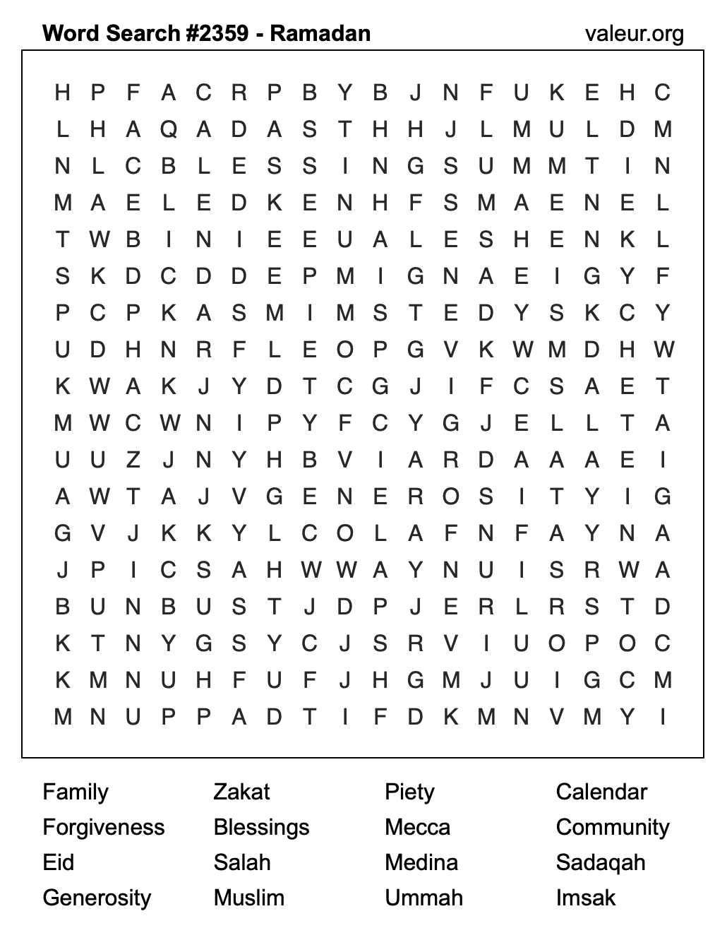 Ramadan Word Search Puzzle #2359