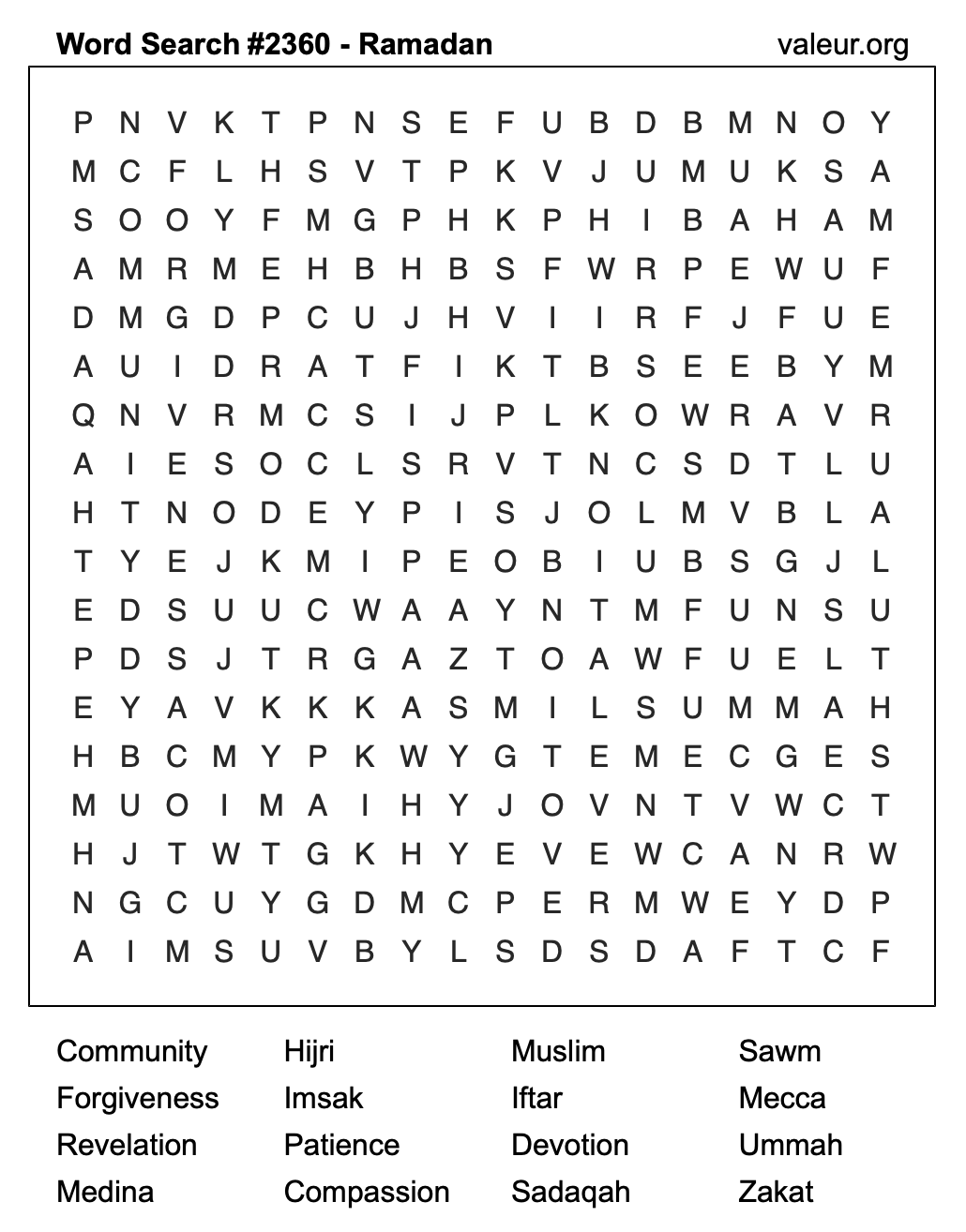 Ramadan Word Search Puzzle #2360