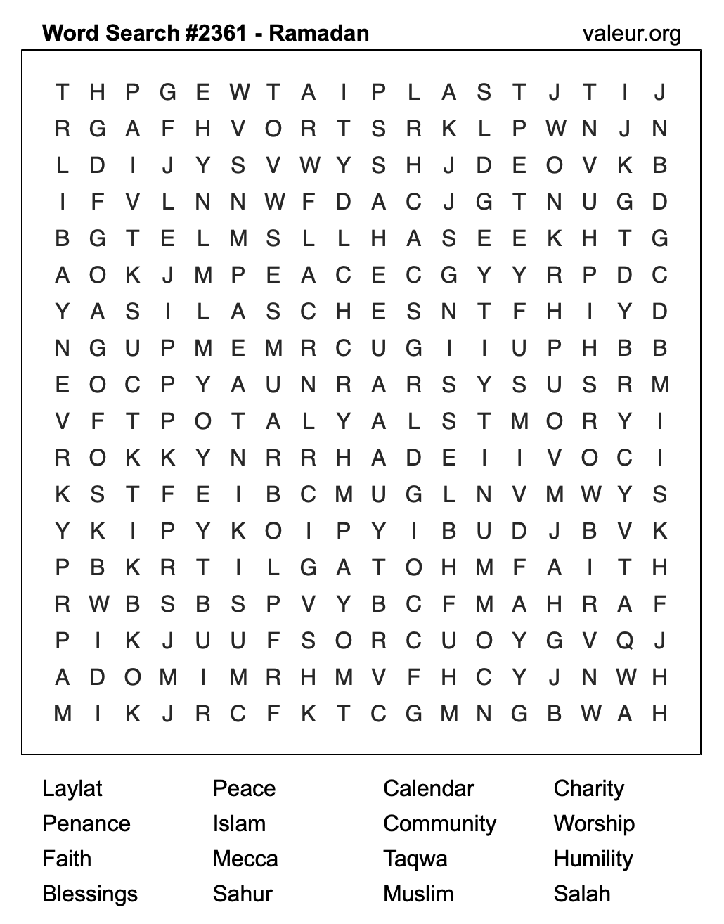 Ramadan Word Search Puzzle #2361