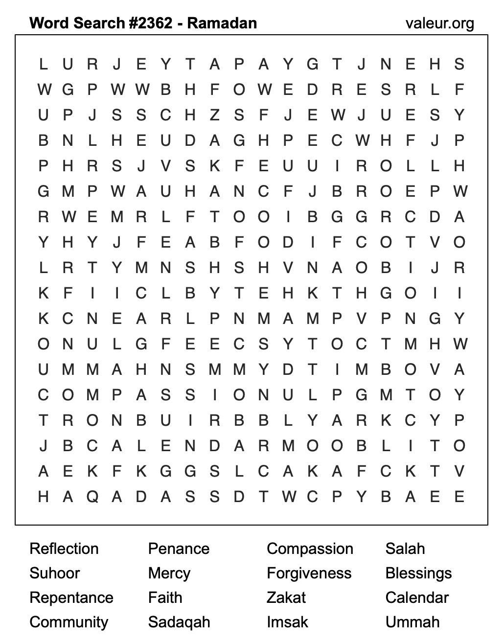 Ramadan Word Search Puzzle #2362