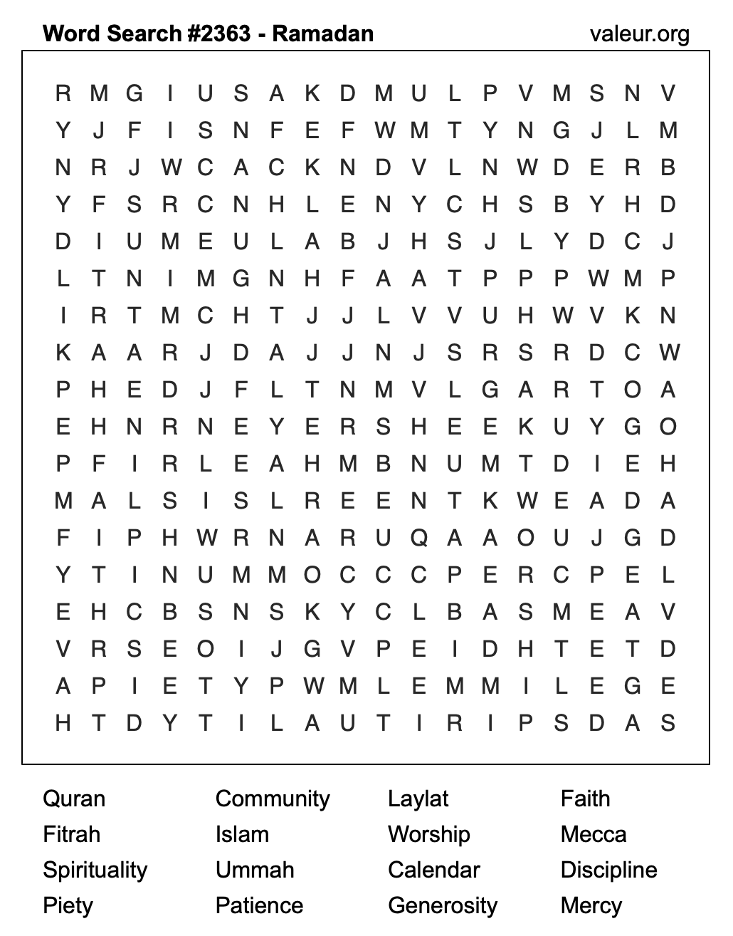 Ramadan Word Search Puzzle #2363