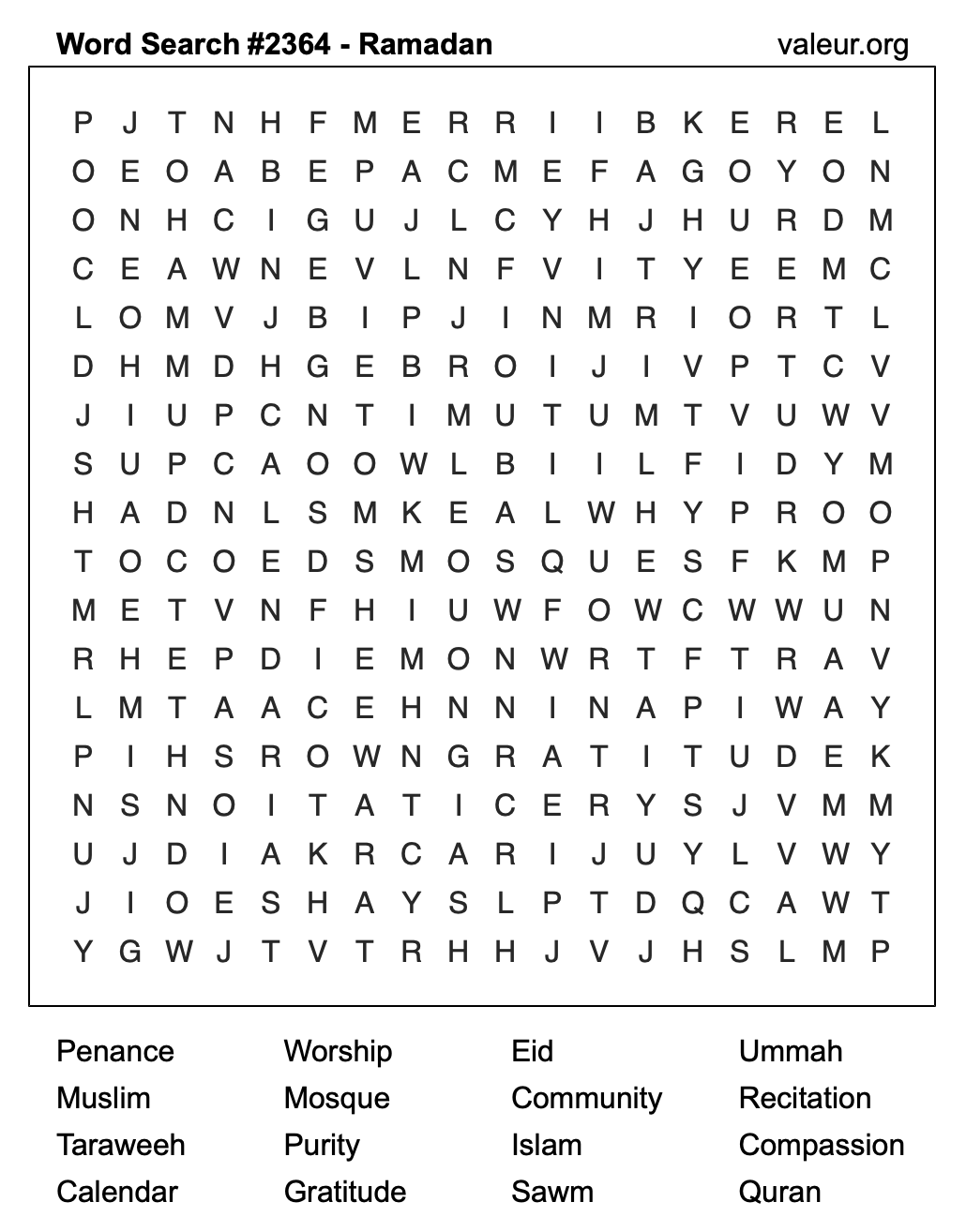 Ramadan Word Search Puzzle #2364