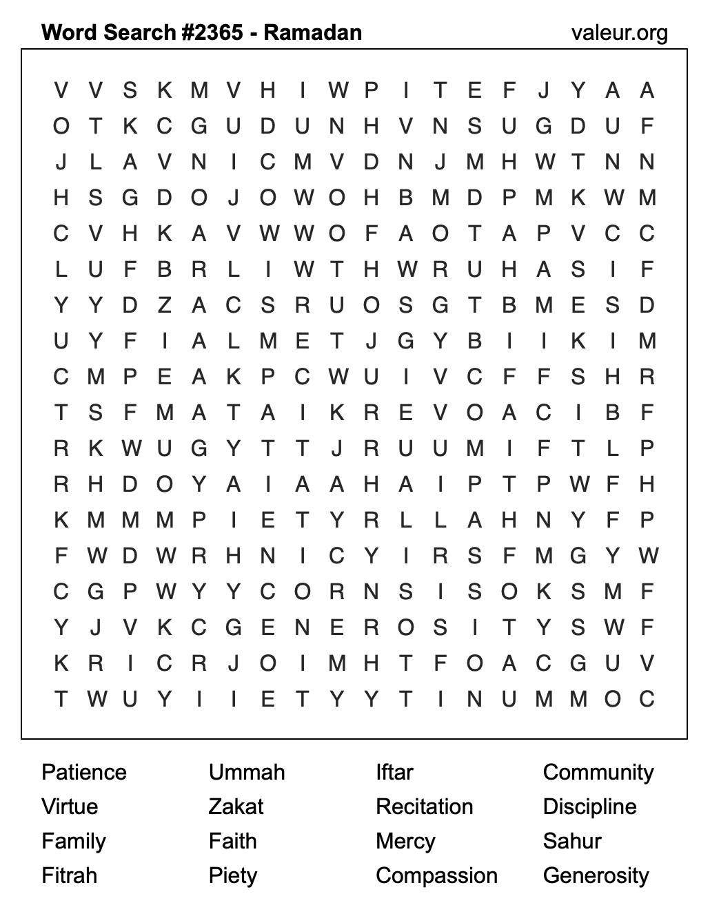 Ramadan Word Search Puzzle #2365