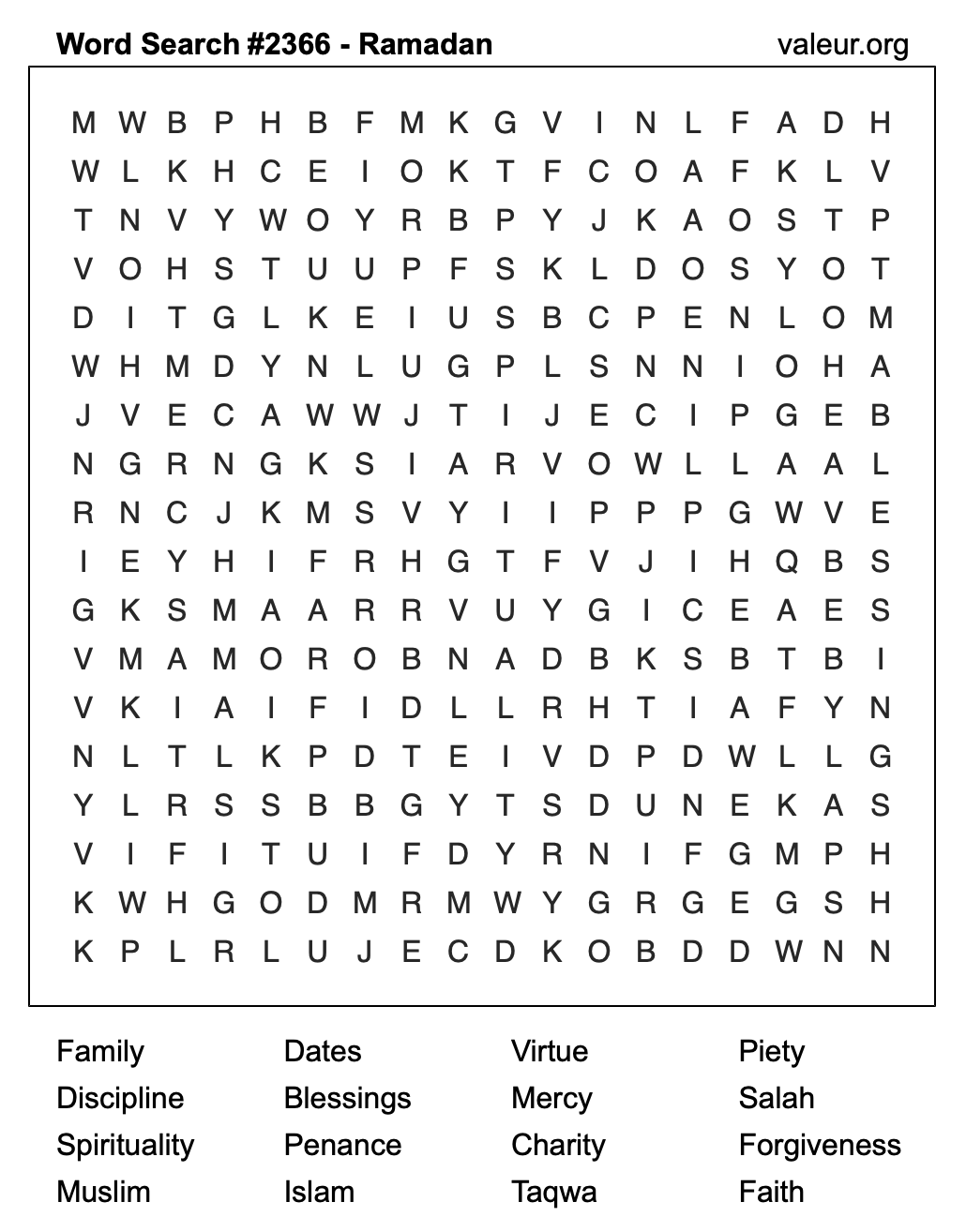 Ramadan Word Search Puzzle #2366