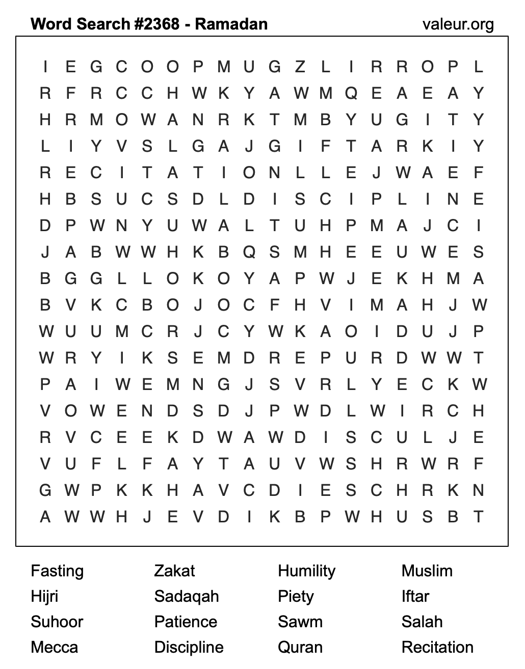 Ramadan Word Search Puzzle #2368