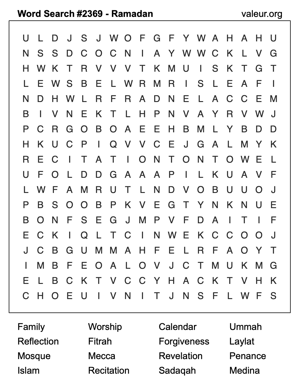 Ramadan Word Search Puzzle #2369