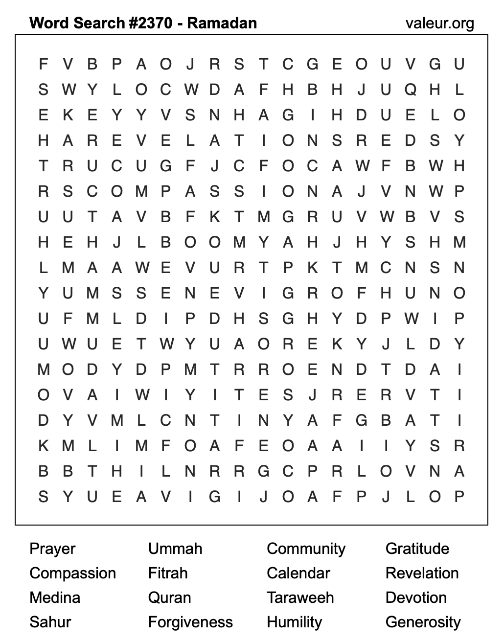 Ramadan Word Search Puzzle #2370