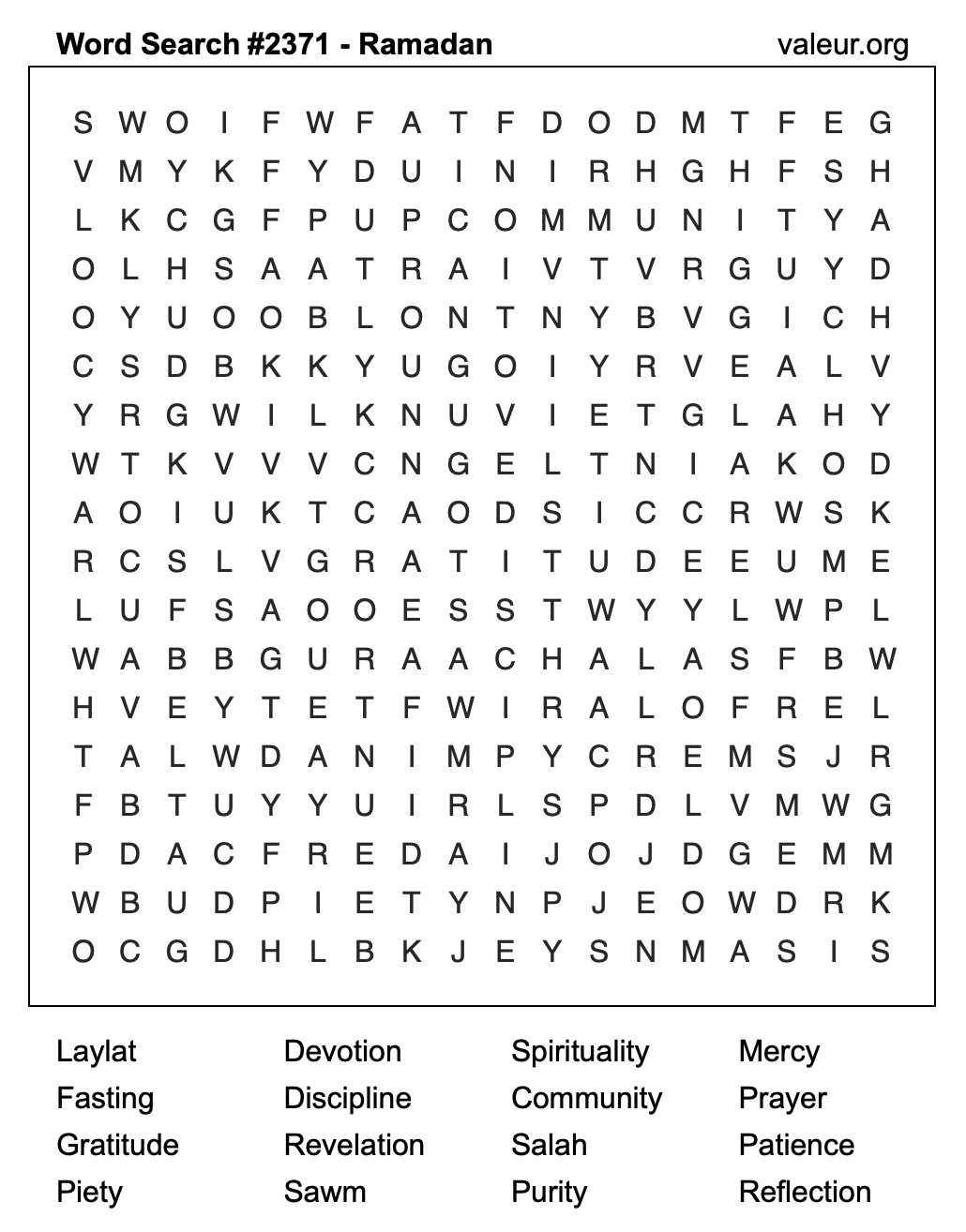 Ramadan Word Search Puzzle #2371