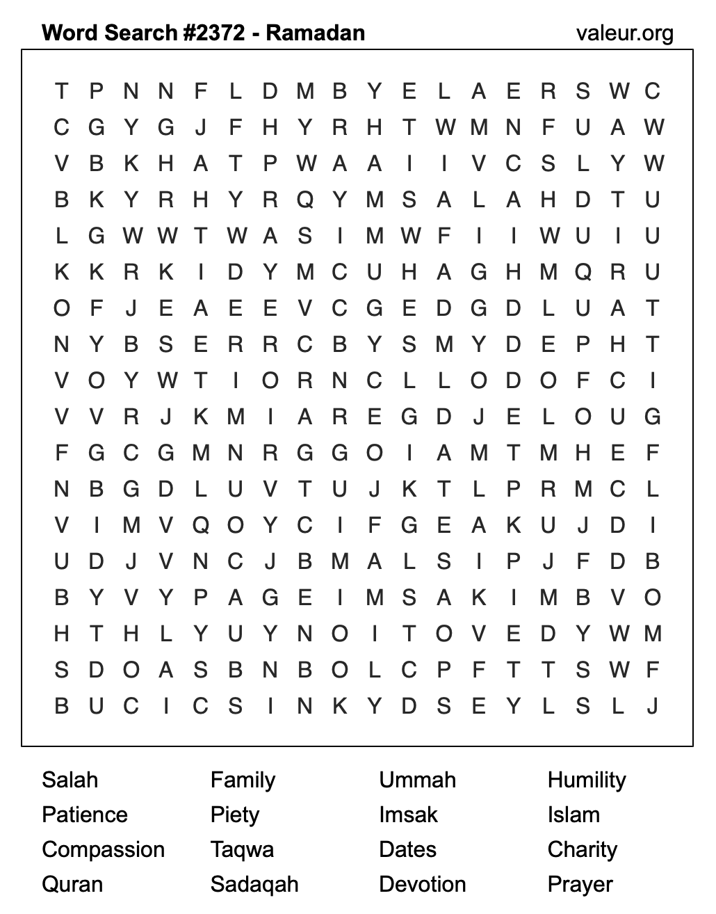 Ramadan Word Search Puzzle #2372