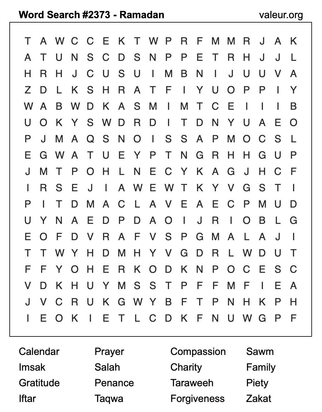 Ramadan Word Search Puzzle #2373