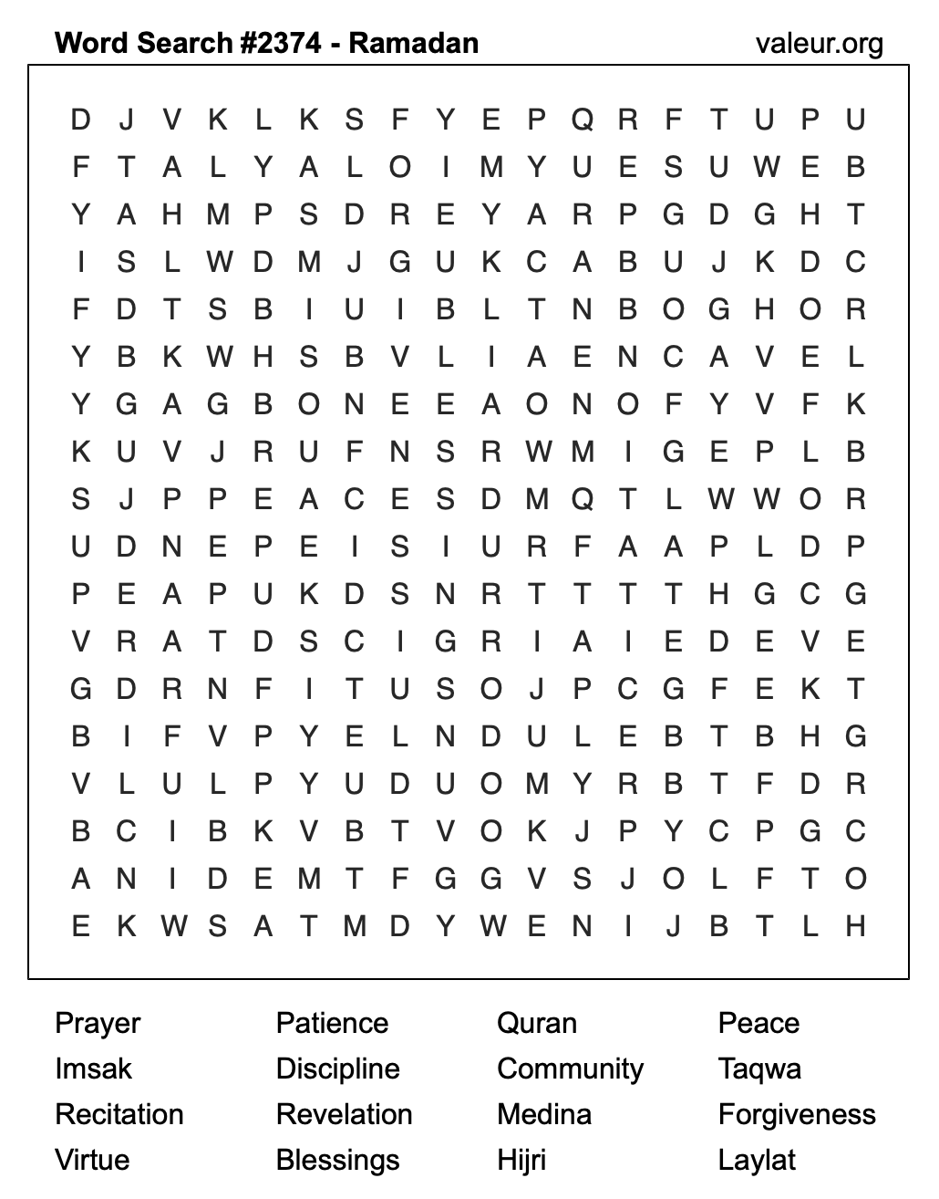 Ramadan Word Search Puzzle #2374