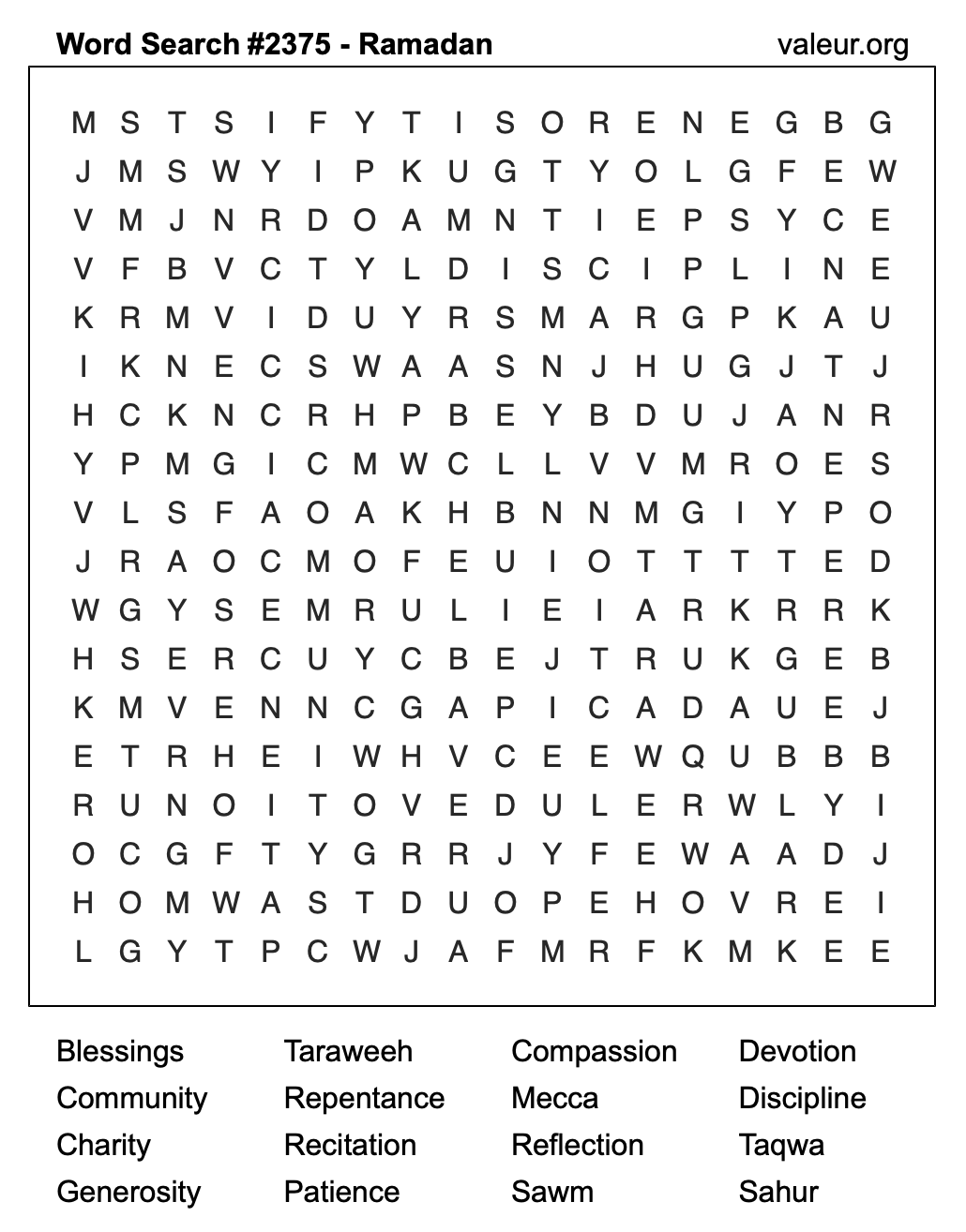 Ramadan Word Search Puzzle #2375