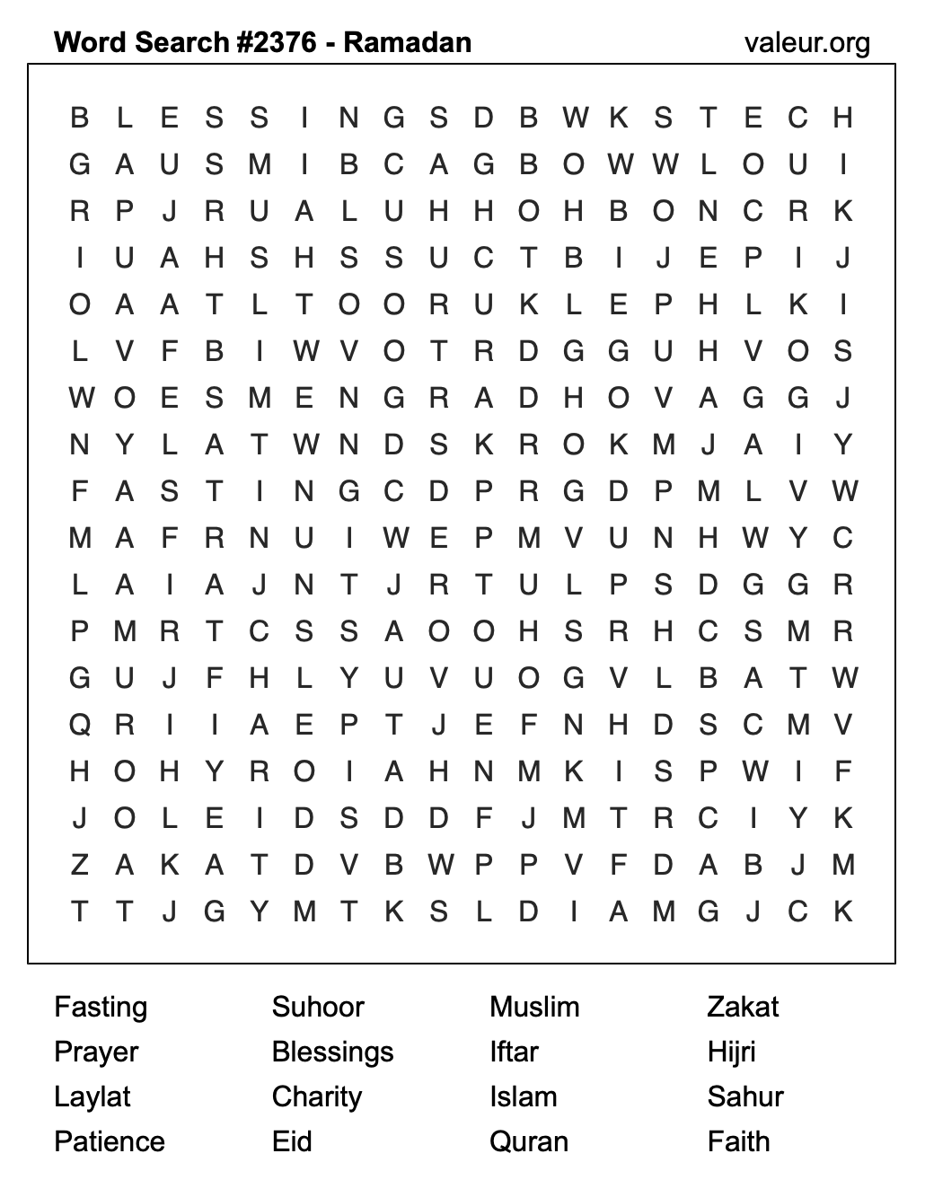 Ramadan Word Search Puzzle #2376