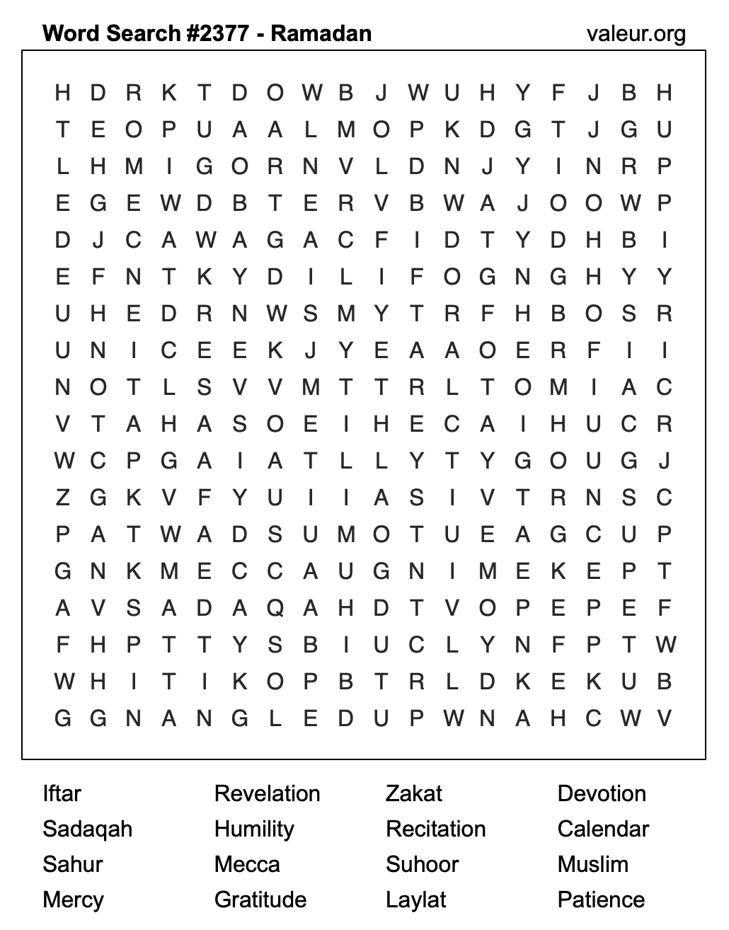 Ramadan Word Search Puzzle #2377