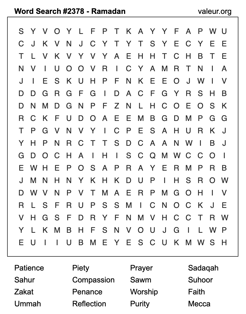 Ramadan Word Search Puzzle #2378