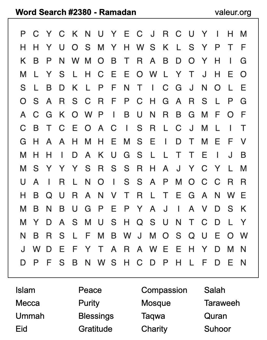 Ramadan Word Search Puzzle #2380 Ramadan Word Search Puzzle #2380